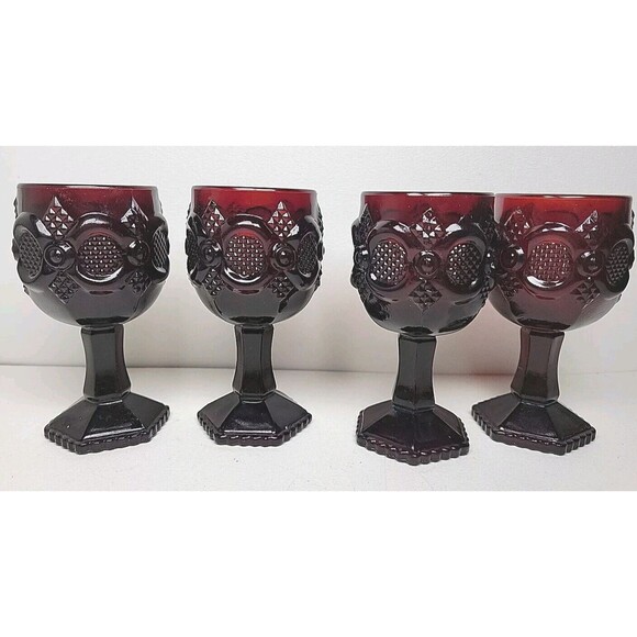 Vintage Avon CAPE COD Cranberry Ruby Red Glass Small GOBLET Wine 4.5” set of 4 - Picture 1 of 5